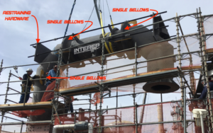 INTEREP metal bellows installation showing multiple bellows and external restraining hardware